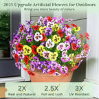 MARTINE MALL 12 Bundles Look Real Artificial Flowers for Outdoors, Realistic Fake Outdoor Flowers, UV Resistant Silk Pansy Flowers for Outside Faux Flowers Plants for Outdoor Porch, Four Mix Colors