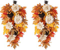 Glitzhome 2 Pcs Fall Teardrop Swags for Front Door, 28''H Autumn Swag with Lotus, Lotus Pod and Berry, Fall Swags for Front Door, Thanksgiving Harvest Festivals Decor