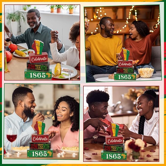 4 Pcs Juneteenth Table Decorations Juneteenth Tiered Tray Decor Rustic 1865 Freedom Wood Block Sign June 19th Table Centerpiece African American for Home Desktop Holiday Shelf Tabletop