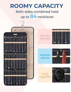 BAGSMART Hanging Necklaces Organizer Jewelry Holder Storage Roll with Hanger Metal Hooks Double-Sided Jewelry Organizer for Necklaces, Bracelets on Closet, Wall, Door, 1 piece, Large Black