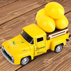 Lemon Metal Truck Lemon Home Kitchen Decorations with 4 Pcs Plastic Lemons Vintage Farmhouse Tabletop Tiered Tray Decor for Summer Home Kitchen Mantel Shelf Bookshelf Mini Truck Decorations