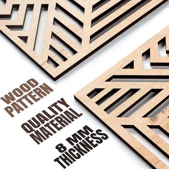 qmmp Modern Wooden Wall Sculptures - Set of 3 - Home Decor Accent - Large Wall Art for Living Room, Bedroom, Office - Easy Installation (Oak, Medium - Direction)