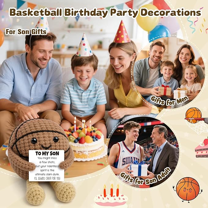 Son Gifts from Mom Dad,Graduation Gift for Him Son 2026,Inspirational Crochet Basketball Desk Decor,Year Old Boy Birthday Gifts for Adult Step Bonus Son in Law, Motivational Sports Shelf Sitter