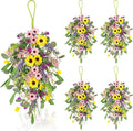 4 Pcs Spring Swags for Front Door, 23.6" Artificial Floral Teardrop Swags with Sunflowers Daisies Lavender, Spring Porch Decor Swag for Farmhouse Wall Window Cabinet Easter Decorations
