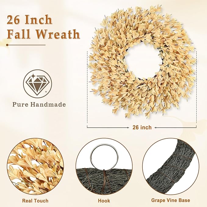 26 Inch Fall Wreaths for Front Door Outside，Realistic Autumn Wreath Outdoor，Large Halloween Thanksgiving Artificial Flowers Wreath，Fall Decorations for Home Front Porch Yard Window Farmhouse Decor
