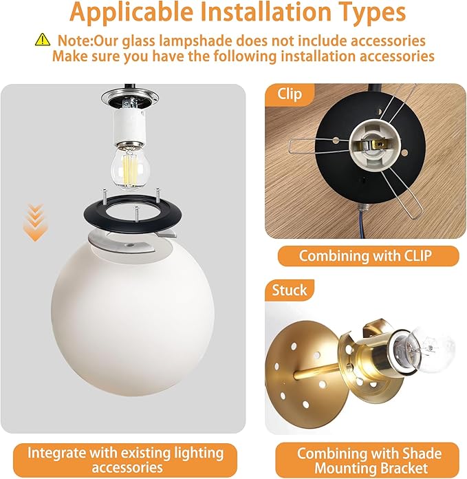 7.1 Inch Frosted White Glass Globe Lamp Shade with 2.56" Smooth Opening (No Lip) Milk Glass Ball Lampshade Cover Opal Sphere Shade Chandelier Light Fixture for Wall Sconce Pendant Light Table Lamp