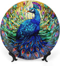 Decorative Plates, Colorful Peacock Stained Glass Design Ceramic Dinner Plate Home Wobble-Plate with Display Stand, Wall Hanging Decor for Kitchen Household 6 Inch, Gifts for Peacocks Lover
