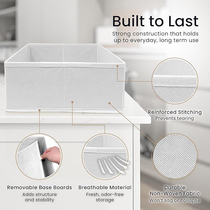 Reli. Dresser Organizer (14 Pack) | Drawer Organizer Clothes | Nursery Organization & Baby Clothes Organization for Drawer | Foldable Fabric Dresser Dividers for Bra, Nursery, Underwear, Socks (White)