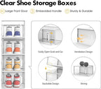 SEE SPRING XX-Large Shoe Storage Box Fit Size 13, Clear Plastic Stackable Shoe Organizer for Closet, Space Saving Sneaker Shoe Rack Containers Bins Holders for Entryway, Under Bed, 12 Pack Black