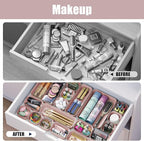 Plastic Drawer Organizers, 10 PCS Drawer Organizer Bins, Bathroom and Vanity Organizer Plastic Tray, Makeup organizer and storage for Makeup, Bedroom, Kitchen Gadgets Utensils and Office (Pink)