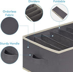 3 Pcs Large Size Wardrobe Clothes Organizers 6 Grids for Pants, Jeans, Sweater, T-shirt, Dress Stackable Closet Drawer Organizer Storage Bin Container with Sturdy Handles, Dark Grey
