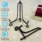HENABLE 8PCS Premium Black Iron Plate Stands for Display 4 Inch, Decorative Solid Metal Plate Holders for Displaying, Mini Easel, Frame, Book, Card, Plaque, Bowl, Picture Stands for Display