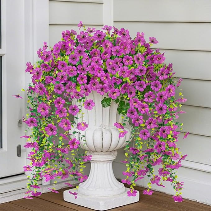 2PCS Artificial Hanging Flowers, 132 Violet and Eucalyptus Vines Fake Hanging Plants for Wall Home Room Garden Artificial Flowers for Decoration