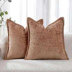 HPUK Fall Chenille Soft Throw Pillow Covers 18x18 Set of 2, Accent Cushion Covers for Living Room, Bedroom, Decorative Solid Color Pillow Covers for Couch, Sofa, Chair, Coral