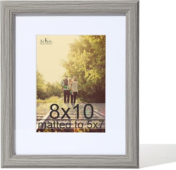 KTKDE 8x10 Picture Frame Real Glass, Display Pictures 5x7 with Mat or 8x10 Without Mat, Modern Style Wood Composite Frame, Gallery Wall Grey Frame & Table Top Display，best gift