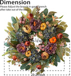 WANNA-CUL 24 Inch Spring Fall Wreaths for Front Door with Blue Hydrangea, Fall Wreath with Purple,Orange Peony-Fall Decoration for Home-Fall Decor Door Wreath for Valentines Day Mothers Day Autumn