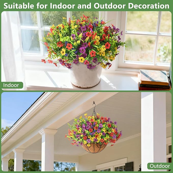 Artificial Flowers for Outdoors, 14 Bundles Multicolor Silk Fake Flower for Spring Summer Decoration, UV Resistant No Fade Artificial Outdoor Plants for Home Planter Porch Patio Yard Decor