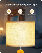 Wood Table Lamp, Wood Bedside Lamp with Tree-Shaped Base & Linen Lampshade, Modern Cute Desk Lamp for Living Room, Bedroom, E26 Base, Bulb Not Included, Beige and Dark Natural LE08TL05