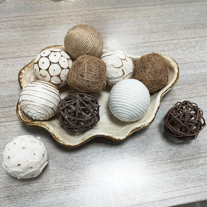 10pcs Decorative Balls for Bowl Centerpiece, Rattan Woven Vase Orbs Spheres Filler for Home Decor, Home Table Decor, Party Wedding, DIY Crafts, 2.4 inch