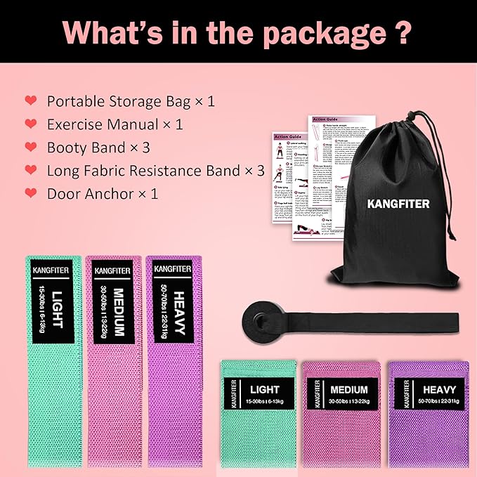 Long and Short Fabric Resistance Bands with Door Anchor, Non-Slip Stretch Booty Bands for Working Out Women & Men, Loop Exercise Elastic Bands for Home Physical Therapy Yoga Pilates