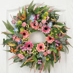 Wreaths for Front Door 26 Inch Spring Summer Wreath with Eucalyptus Leaves Pink Blooms Butterfly,for Year-Round Use Indoors and Outdoors as Wall, Door, Window, Party and Wedding Decorations