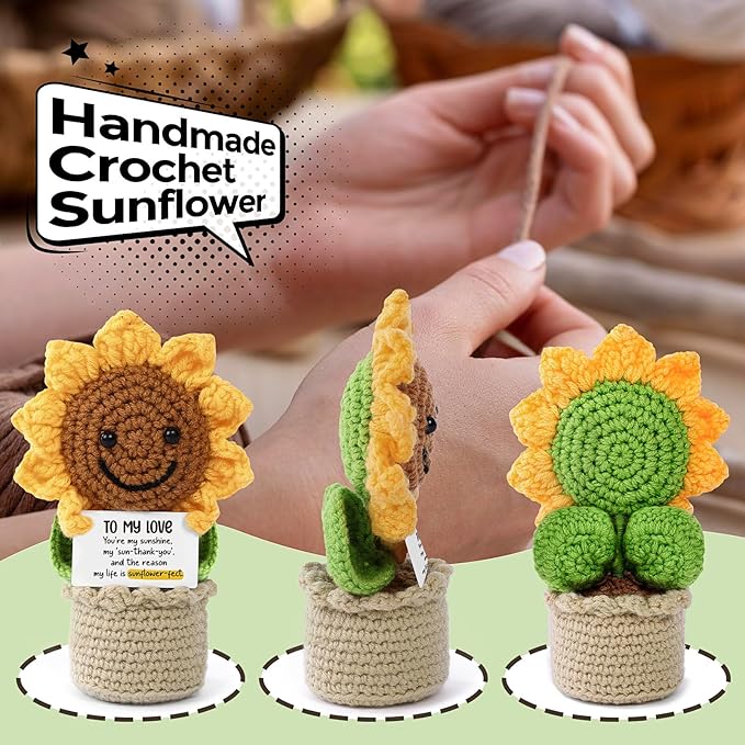 Valentines Day Gifts for Him Her, Handmade Crochet Flowers Sunflower, Emotional Positive Support Crochet, Crochet Toy Doll, Mothers Day, Birthday Gifts for Moms, Home Decor
