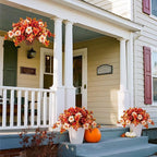 Fake Fall Flowers Artificial for Outdoors Decoration, 2PCS Faux Fall Flowers for Outdoor Planters, Autumn Hibiscus UV Resistant No Fade for Home Porch Patio Garden Balcony Yard Indoor Decor