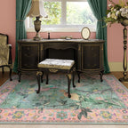 Lahome Botanical Birds Pink Rugs for Bedroom Girls, 5x7 Washable Living Room Dining Room Rugs for Under Table, Vintage Indoor Carpet Throw Nursery Carpet for Kids Classroom (5x7ft,Pink)
