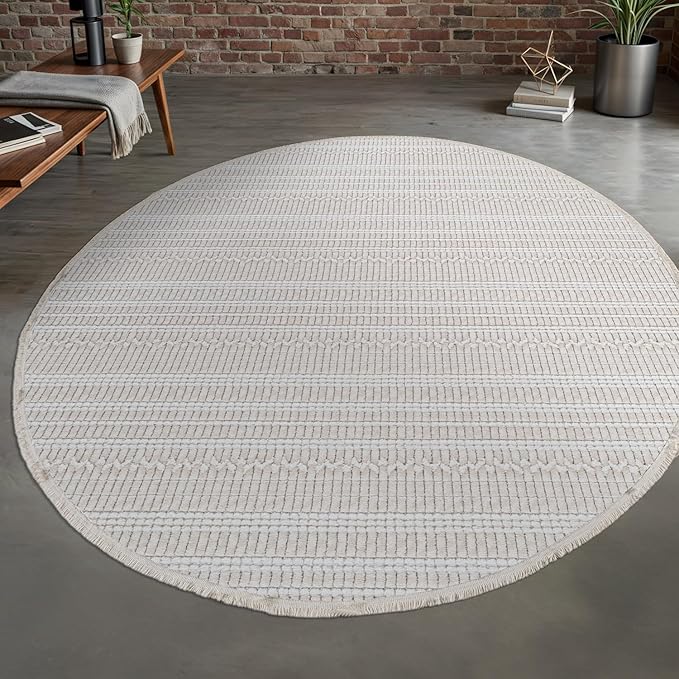 Modern Indoor Rug Stripe 4 Round Area Rugs for Living Room Luxury Kitchen Bedroom Durable Soft Geometric Durable Low and High Pile Stain Resistant Non Shedding Area Carpet 4 Round
