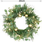 WreathDream 20 inch Artificial Christmas Wreath Winter Wreath for Front Door with Champagne Gold Berry,Christmas Balls for Front Door Farmhouse Indoor Outdoor Holiday Home Decor