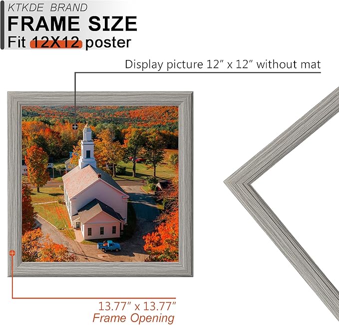 KTKDE 12x12 Picture Frame Set of 3, Grey Wooden frames- Wall Hanging Display- Best Square Photo Frame Studio Gallery for Photos- Posters & Art Prints