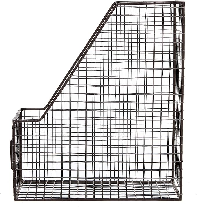 MyGift Metal Wire Magazine Holder in Rustic Brown Finish, Desktop Document and File Folder Storage Bin with Chalkboard Label for Home, Office, School, Dorm, Set of 2