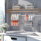 Hanging Closet Organizer and Storage, Clothes Hanging Shelves Wire Baskets for Clothing Sweaters Purse Handbags Shoes White 5 Tier
