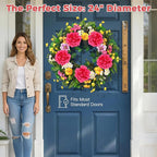 Yastouay Spring Summer Wreaths for Front Door, 24 Inch Large Spring Summer Door Wreath with Vibrant Peonies Hibiscus Flowers, Spring Wreath for Front Door Farmhouse Porch Wall Window Indoor Outdoor