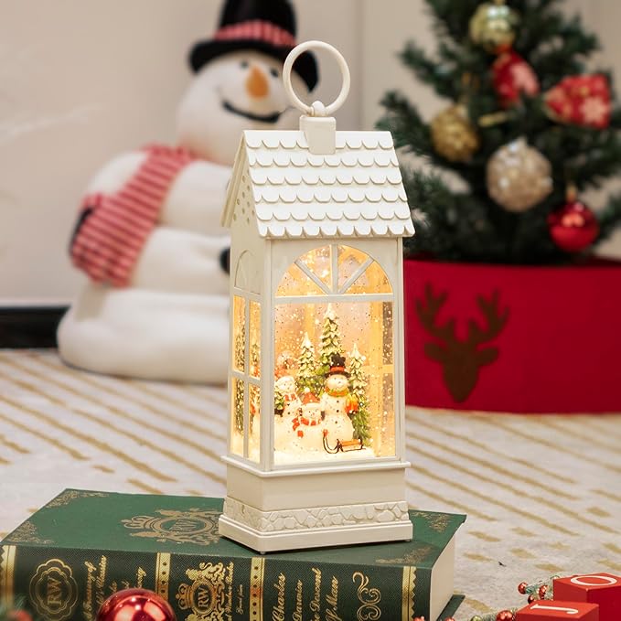 Extra Large Christmas Snow Globes, 12.4" Snowman Electric Light up Snow Globe Christmas, 8 Festive Songs 6 Hrs Timer Dual Power, White Musical Snowglobes Christmas Decorations Indoor Xmas Snowglobe