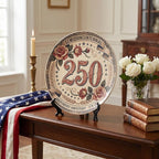 250th Anniversary Decorative Plates 10 Inch Vintage Floral Patriotic Decorations Commemorative Plates with Stand Semiquincentennial 4th of July Veterans Day Home & Office