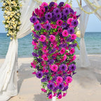 Fake Artificial Hanging Flowers for Outdoor, 2 PCS Silk Morning Glory Faux Flowers with Eucalyptus Leaves,Realistic Hanging Plants for Wedding Home Office Garden Decor