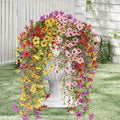 Artificial Hanging Flowers for Outdoors, 8 Pcs Fake Plant for Spring Summer Decoration, UV Resistant Realistic Silk Faux Flowers Outside Indoor Planter Porch Patio Balcony Yard Decor