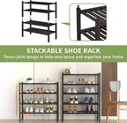4 Tier (Thick) Bamboo Shoe Rack for Closet Free Standing Wood Shoe Shelf for Entryway Small Space Stackable 27"x12"x28" (Black Brown)