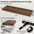 Floating Shelves for Wall 40 in x 9.3 in Deep, Wall Mounted Rustic Wood Shelf with Invisible Brackets for Storage & Display, Living Room Bedroom Bathroom, Walnut, 2 Pack