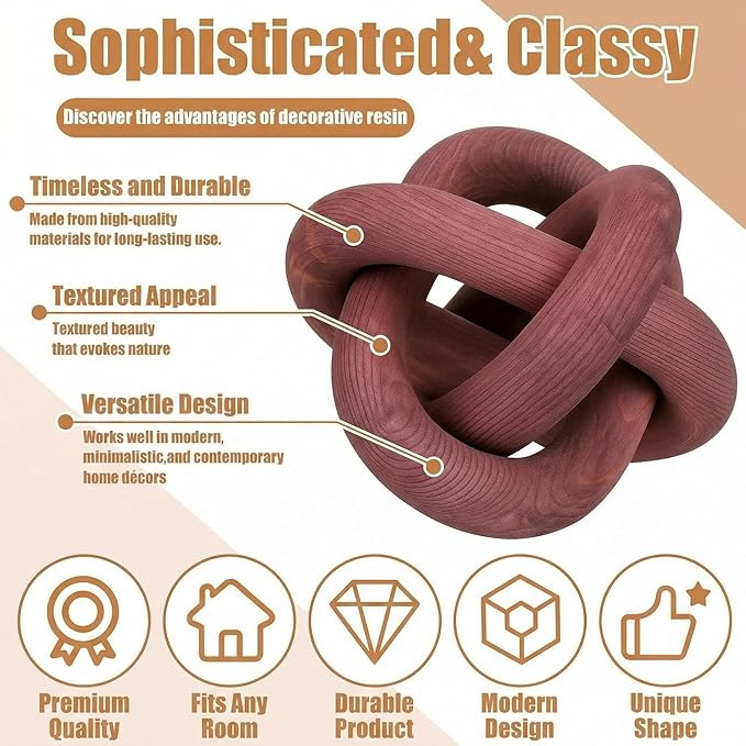 Yalikop 3 Link Wood Knot Decor Rustic Home Décor Accents Hand Carved Coffee Table Decoration, Boho Chain Link Decoration, Modern Shelf, Rustic Objects for Home Living Room Bedroom(Reddish-Brown)