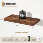 Vivelove 12 Inch Deep Floating Shelves for Wall, 24x12 Long Wall Shelves with Invisible Brackets, for Living Room Bedroom Bathroom, Farmhouse Rustic Shelves Home Decor, Set of 2, Rustic Brown