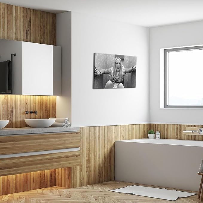 Framed Funny Movie Bathroom Canvas Wall Art Set of 2 – Black and White Vintage Comedy Movies Wall Decor, Humor White Chicks Posters Prints for Bathroom Toilet Humour Signs – 16x24in