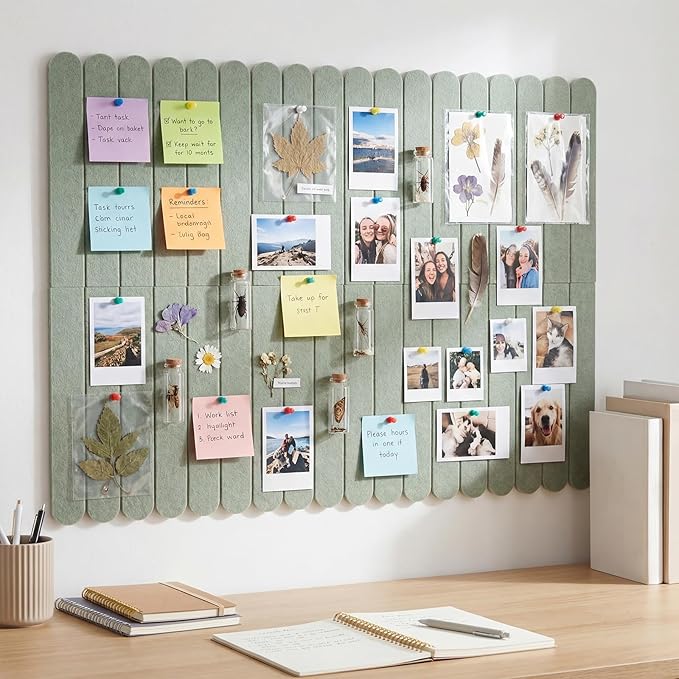 Yookeer Large Scalloped Felt Bulletin Board 36'' x 24'' Cork Board Alternative for Office Wall Decor 6 Pack with 25 Safe Removable Adhesive Tabs Push Pin, Felt Pin Boards for Home Office(Green)