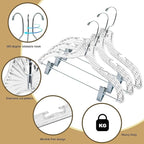 Quality Clear Plastic Skirt Hangers - 96 Pack Crystal Cut for Skirt, Pant, Dress, Suit, Coat Hangers Heavy Duty & Nonslip Design Adjustable Clips, Swivel Hook, 17" inch