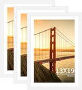 13x19 Picture Frame 3 Pack - White Poster Frame Display Pictures 11x17 with Mat or 13 x 19 Without Mat for Wall Hanging Horizontal and Vertical