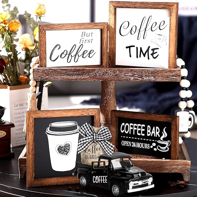 Hooqict Coffee Decor for Coffee Bar Metal Truck with Coffee Beans Burlap Sack for Farmhouse Kitchen Decor Coffee Station Home Coffee Bar Accessories Vintage Pickup Coffee Shop Decor