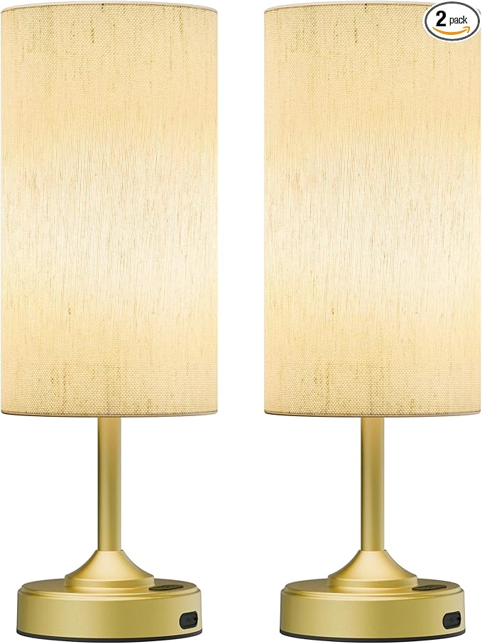 Cordless Lamp, 2-Pack, Dimmable, Ambient Light, 2700K, Timer, Touch Control, Portable, LED, Battery Operated, Rechargeable, Wireless, Desk Lamp, Kitchen Lamp, Fabric Shade, for Bedroom, Living Room