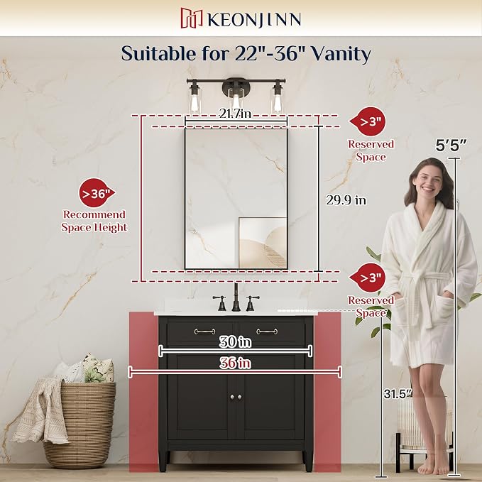 Keonjinn Brushed Nickel Bathroom Mirror for Wall 22 x 30 in, Rectangular Metal Framed Silver Mirror for Vanity Square Corner Aluminum Alloy Rectangle Modern Mirror for Over Sink(Horizontal/Vertical)
