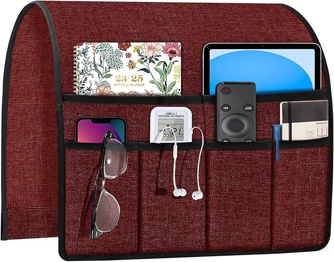 Joywell Remote Control Holder for Recliner Sofa Armrest Organizer Non Slip Armchair Caddy with 6 Pocket Storage for Magazine, Tablet, Phone, iPad, Burgundy